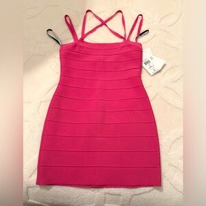 Herve Leger Hot Pink Strappy Mini Bandage Dress NWT